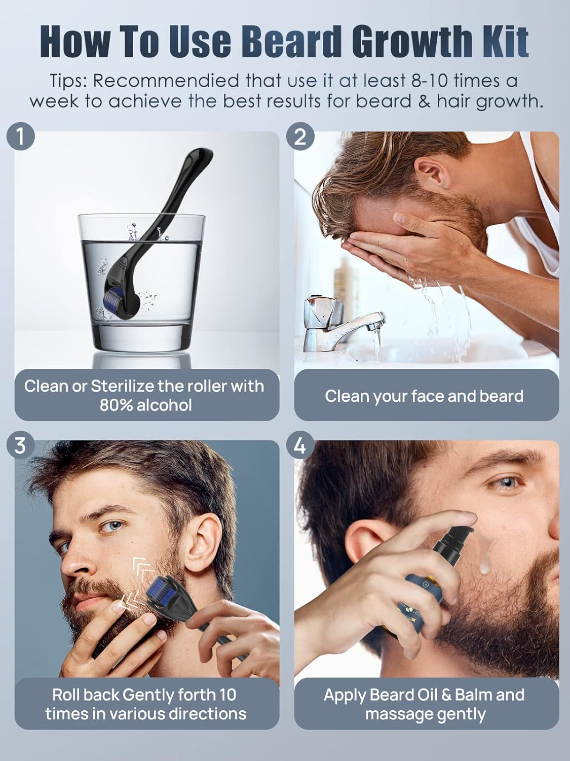 Beard Growth Kit, Oukzon Bart Wachstum Set - Bartwuchsmittel MÀnner Mit Bartroller 0,25Mm, Bartwuchs Bartöl, Bartbalsam, Bartschere, Bartwachstum Bartpflege Set, Vatertag Weihnachten Herren Geschenke