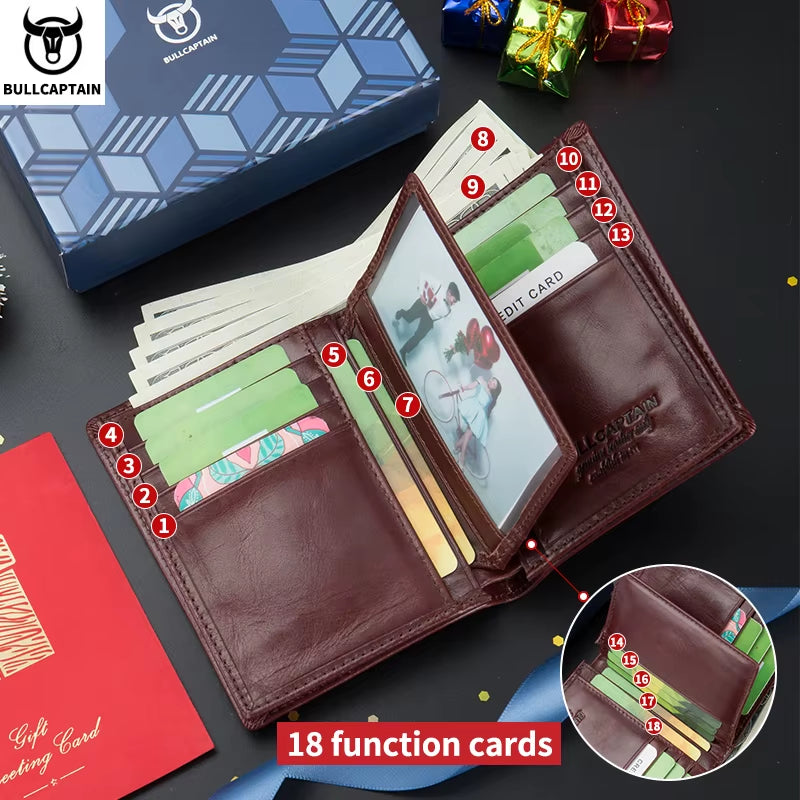 Men'S Genuine Leather Wallet New RFID Locomotive British Leisure Multi Card Bag Large Capacity Waist Leather Wallet