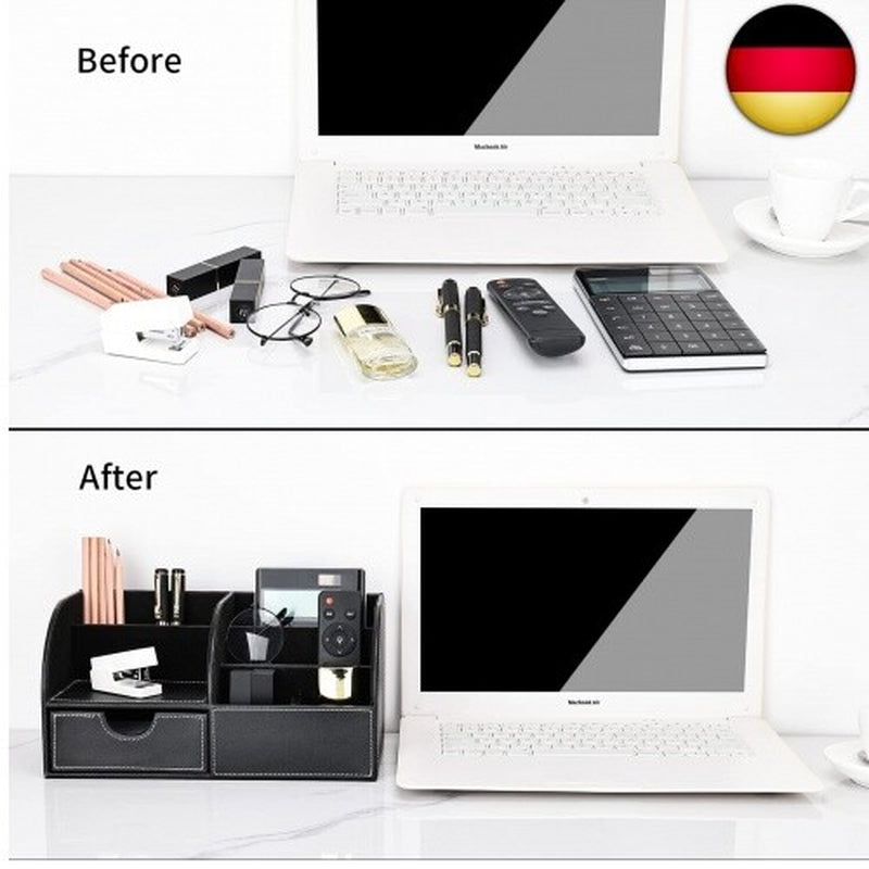 KINGFOM Büro Schreibtisch Organizer Ordnungssystem Tisch Organizer PU Leder