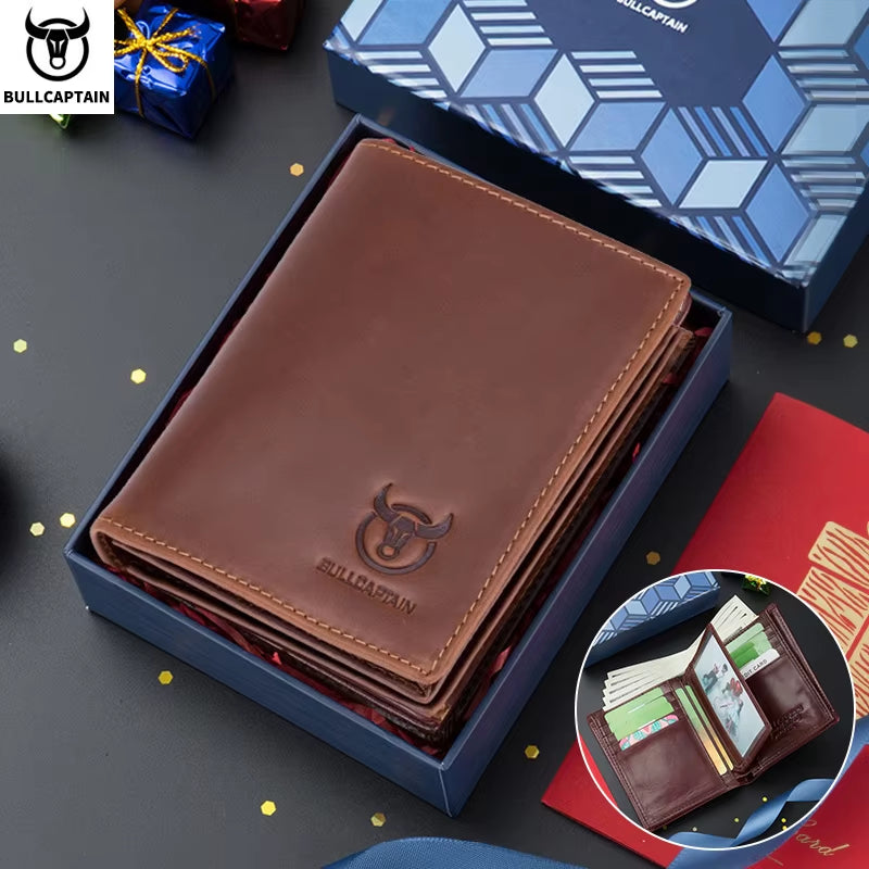 Men'S Genuine Leather Wallet New RFID Locomotive British Leisure Multi Card Bag Large Capacity Waist Leather Wallet