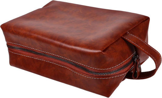 Große Kulturtasche Aus Pu-Leder Vintage Reise Schminktasche Mit Geräumigem Innenfach Robuste Kosmetiktasche Für Damen Und Herren Praktische Aufbewahrung Für Toilettenartikel Und Ma