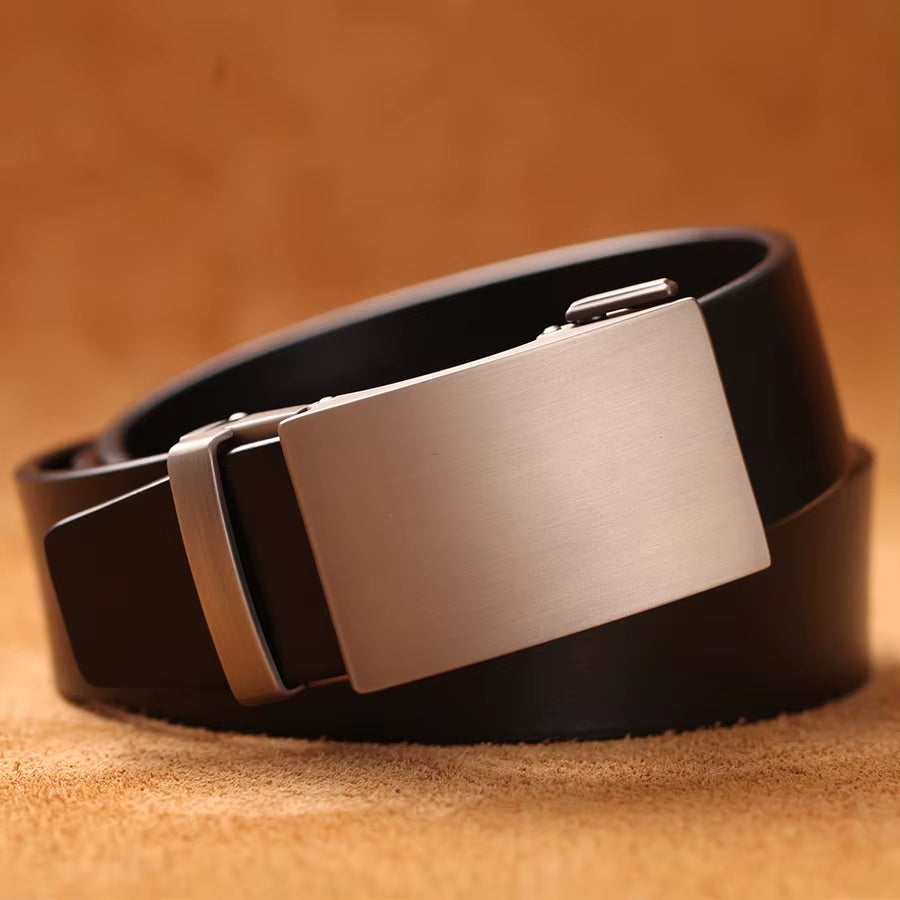 Genuine Cow Leather Automatic Belt for Men Formal Automatic Buckle Belt Genuine Leather Mens Business Strap