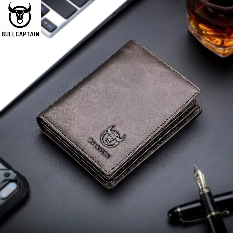 Men'S Genuine Leather Wallet New RFID Locomotive British Leisure Multi Card Bag Large Capacity Waist Leather Wallet