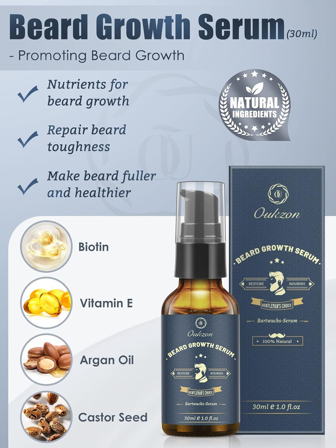 Beard Growth Kit, Oukzon Bart Wachstum Set - Bartwuchsmittel Männer Mit Bartroller 0,25Mm, Bartwuchs Bartöl, Bartbalsam, Bartschere, Bartwachstum Bartpflege Set, Vatertag Weihnachten Herren Geschenke