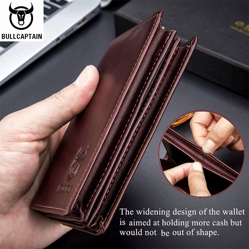 Men'S Genuine Leather Wallet New RFID Locomotive British Leisure Multi Card Bag Large Capacity Waist Leather Wallet