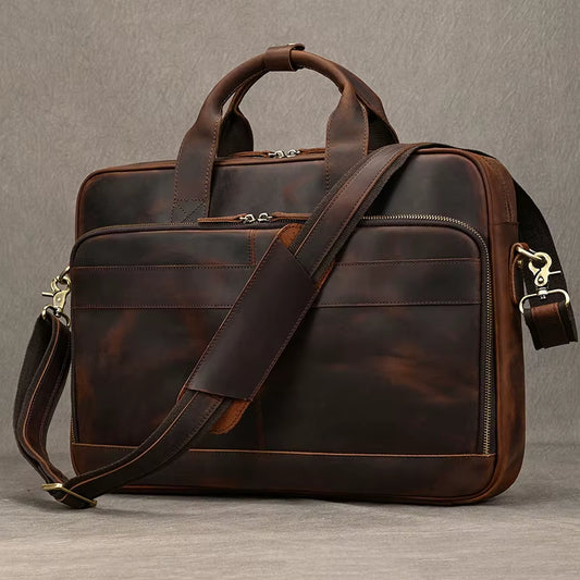 Men Briefcase Genuine Leather Laptop Bag 14 15.6" PC Doctor Lawyer Computer Bag Cowhide Male Briefcase Leather Men Business Bag
