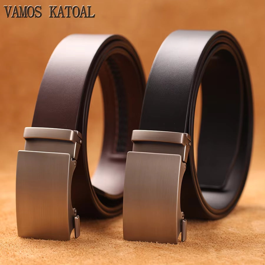 Genuine Cow Leather Automatic Belt for Men Formal Automatic Buckle Belt Genuine Leather Mens Business Strap