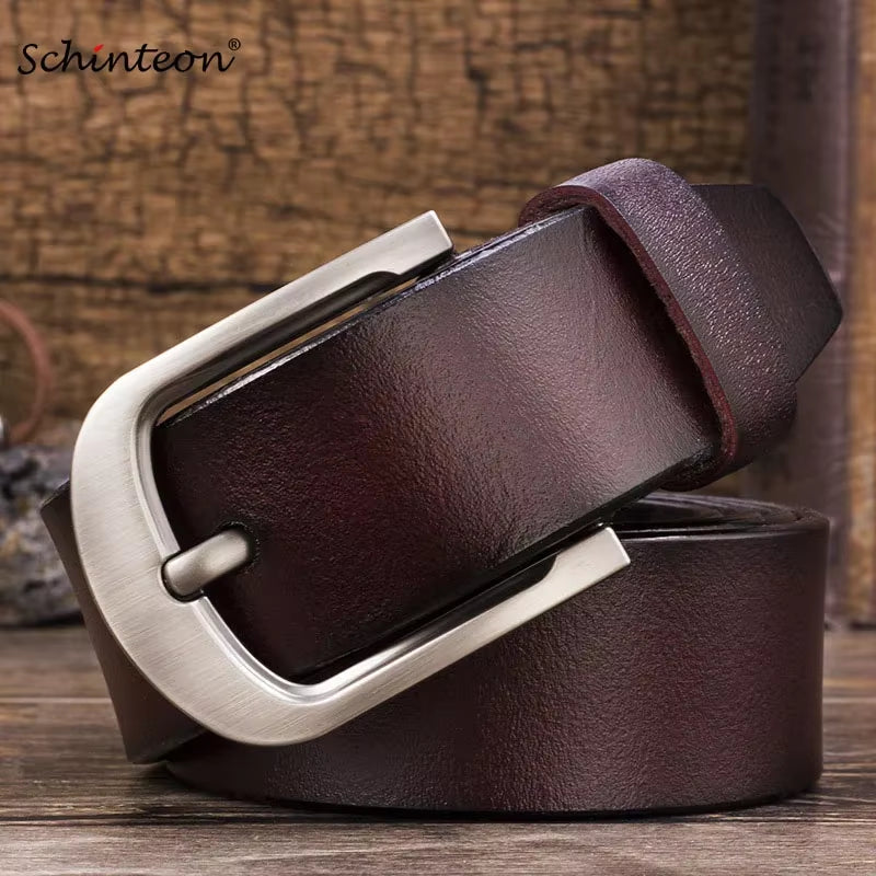 Men Cowhide Genuine Leather Jean Pin Buckle Belt Casual Waist Strap High Quality Belts