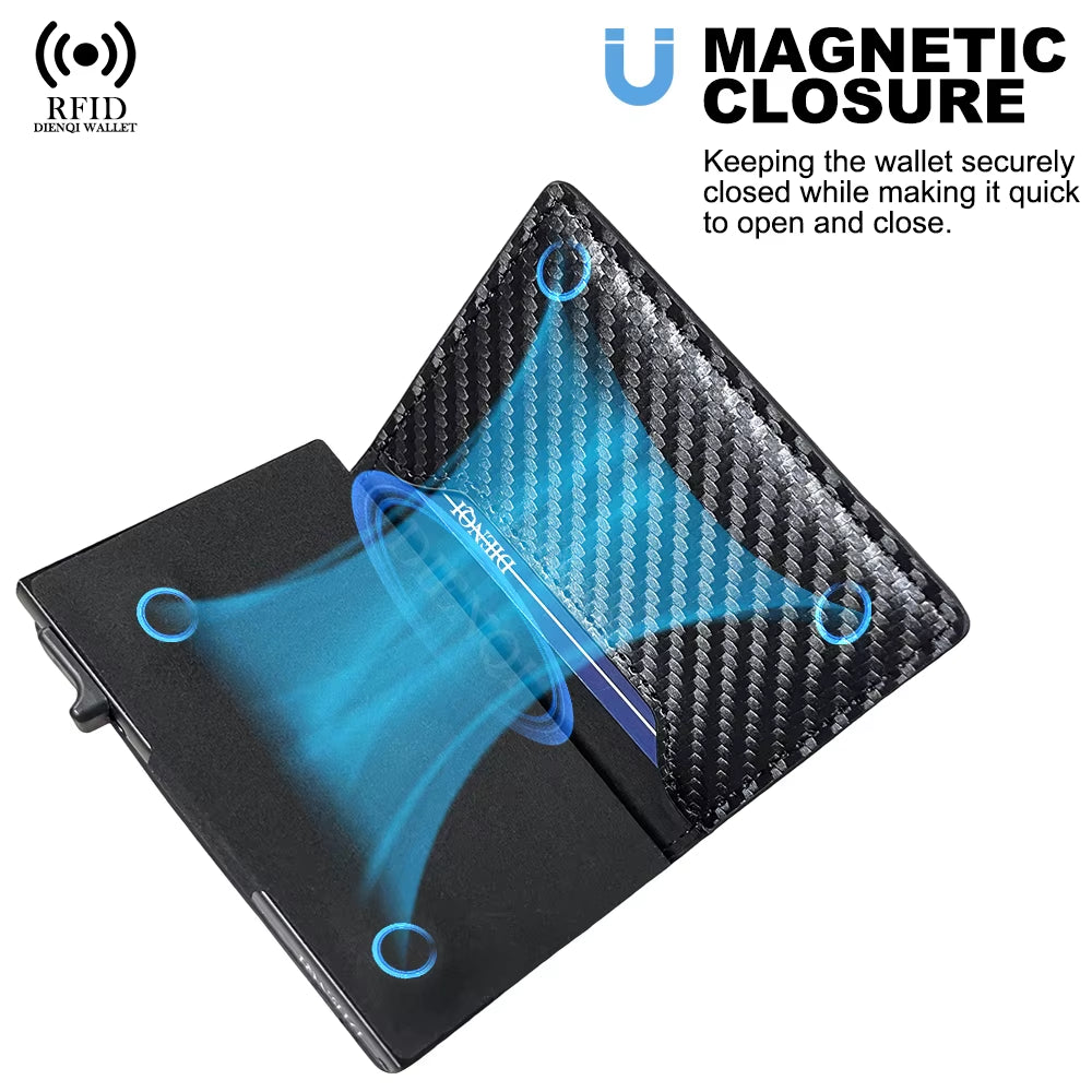 Magnetic Credit Card Holder Luxury Men Wallet Rfid Blocking Pop up Minimalist Wallet Leather Bank Cardholder Case Vallet for Men