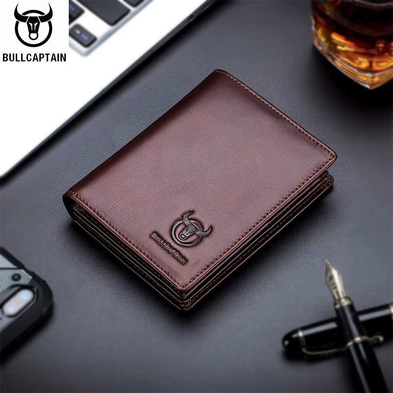 Men'S Genuine Leather Wallet New RFID Locomotive British Leisure Multi Card Bag Large Capacity Waist Leather Wallet