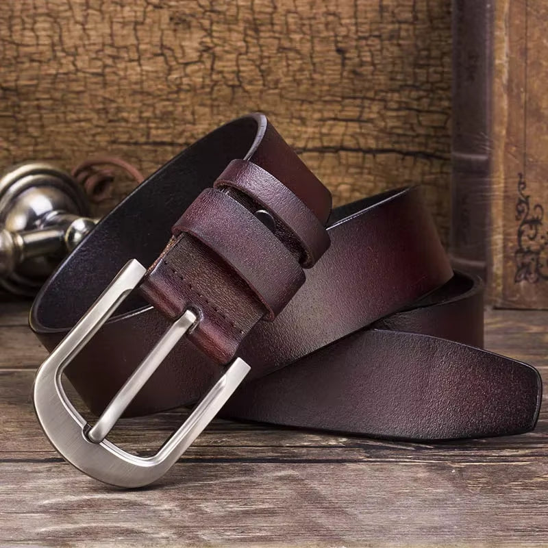 Men Cowhide Genuine Leather Jean Pin Buckle Belt Casual Waist Strap High Quality Belts