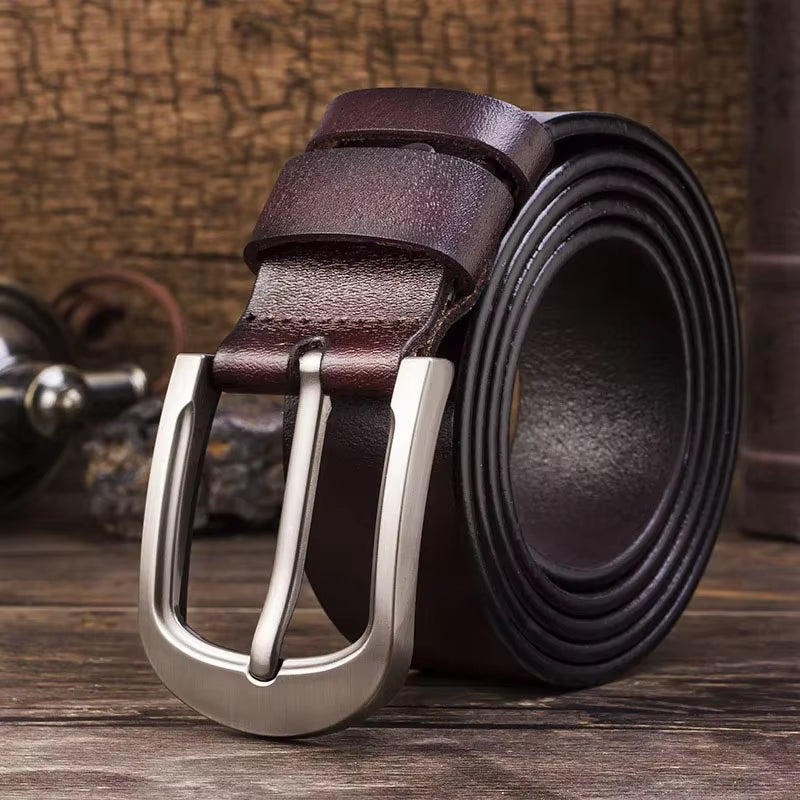 Men Cowhide Genuine Leather Jean Pin Buckle Belt Casual Waist Strap High Quality Belts