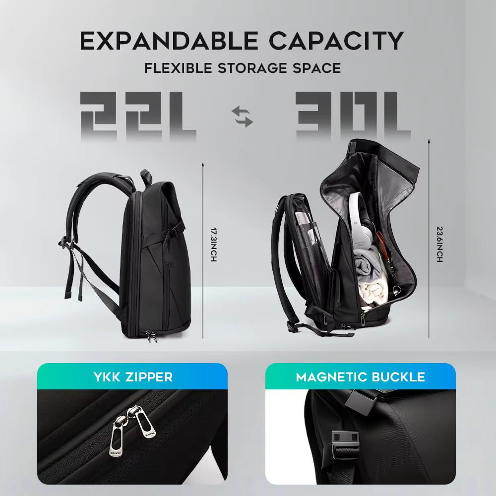 Men Fashion Backpack 15.6 Inch Multifunctional Waterproof Backpack Daily Travel Bag Casual School Rucksack with Buckle